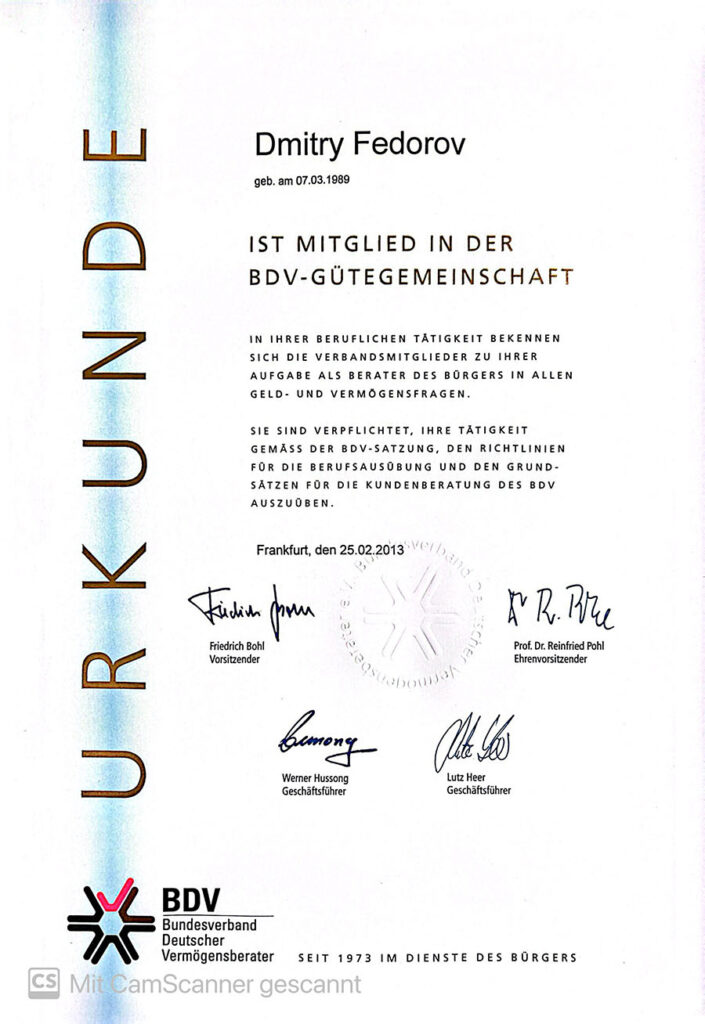 Dmitry Fedorov, Urkunde